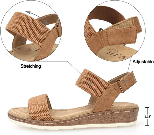 Miniatura 2 de VJH confort Sandalias planas para mujer, puntera abierta, correa elástica en el tobillo, sandalias cómodas de cuña baja