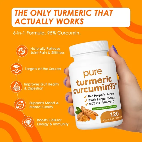 Miniatura 4 de Curcumina de cúrcuma pura de cúrcuma 95 1000 mg - Extracto de pimienta negra Cápsulas veganas 120