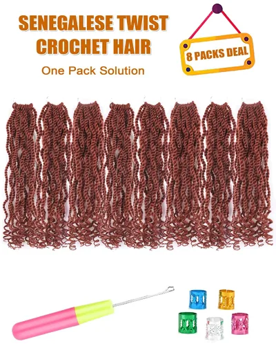 Miniatura 6 de Cabello de Crochet Jengibre para Mujeres Negras de 12 Pulgadas, Cabello de Crochet de Trenzas Senegalesas con Puntas Rizadas, Trenzas Cortas (350)