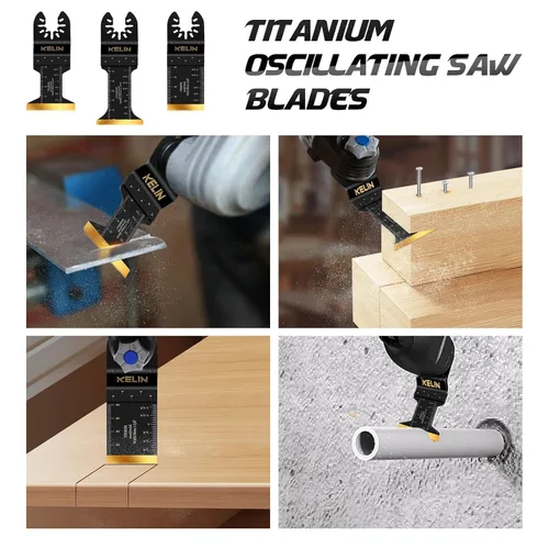 Miniatura 5 de 18 piezas de hojas de sierra oscilante de titanio con raspador de acero inoxidable y hojas semicirculares, kit de hojas multiherramienta universal