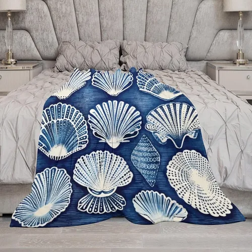 Miniatura 6 de Manta de conchas de mar azul para cama, manta náutica costera, manta de franela para sofá, cama, oficina para adultos, 30 x 40 pulgadas, manta suave