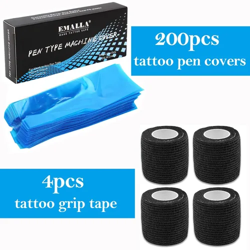 Miniatura 3 de 200 cubiertas para máquina y 4 cintas de agarre, cubiertas para bolígrafos de tatuaje Urknall para cubrir agarre, fundas de barrera, suministros