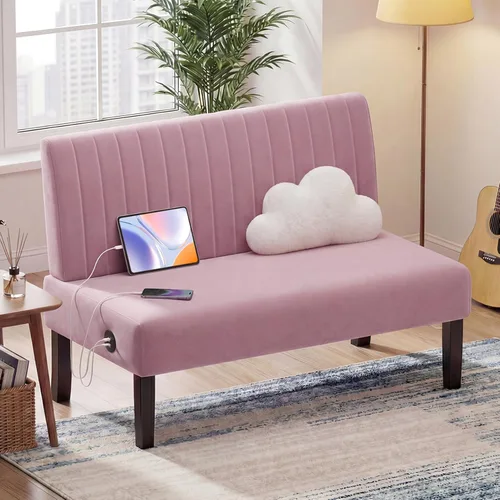 Miniatura 13 de STHOUYN Mini Sofá Pequeño y Cómodo Sin Brazos con Puerto USB para Dormitorio, Sofás de Terciopelo para Espacios Pequeños, Sala de Estar, Oficina