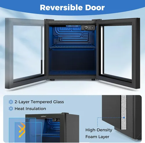 Miniatura 6 de COSTWAY Refrigerador de bebidas, 1.3 pies cúbicos, 12 botellas y 55 latas, mini refrigerador con puerta de vidrio templado, estante extraíble