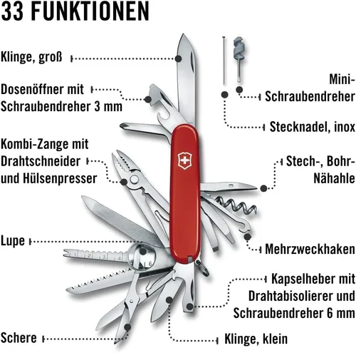 Miniatura 5 de Victorinox Swiss Champ - Cuchillo suizo del ejército, 33 funciones, navaja de bolsillo de fabricación suiza con hoja grande, destornillador, cincel