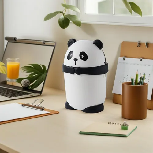Miniatura 6 de Bote de basura con diseño de panda de dibujos animados con tapa, pequeño cubo de basura de plástico para el hogar, oficina, cocina y dormitorio
