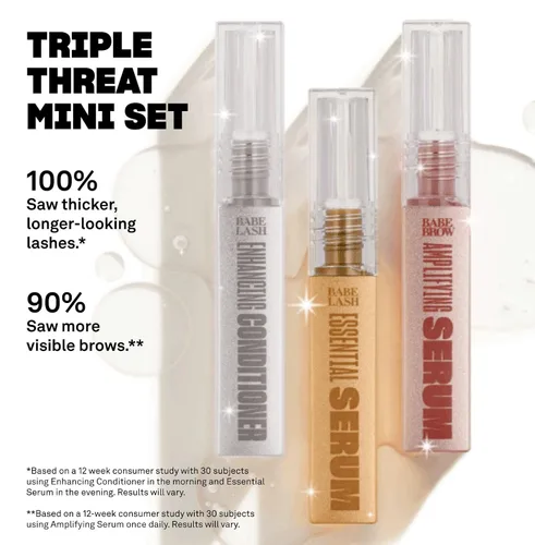 Miniatura 5 de Set Mini Triple Threat de Babe Original, Incluye Suero Esencial para Pestañas Babe Lash y Acondicionador Potenciador + Suero Amplificador para Cejas