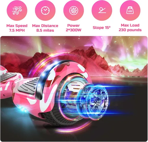 Miniatura 4 de Scooter con accesorio de asiento para niños y adultos, scooter de equilibrio de 6.5 pulgadas y 8.5 pulgadas con altavoces Bluetooth y luz LED A7