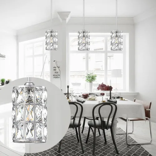 Miniatura 5 de Paquete de 2 lámparas colgantes de isla de cocina de 5 pulgadas, lámpara colgante moderna con acabado de níquel cepillado con pantalla de cristal