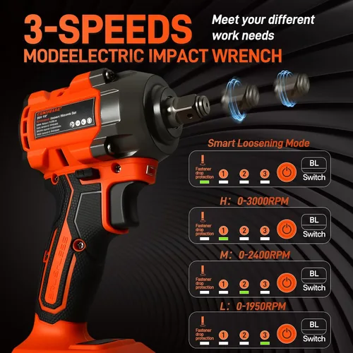 Miniatura 4 de COMOWARE Llave de impacto inalámbrica de 650N.m (480 ft-lb), pistola de impacto de alto par sin escobillas de 1/2 pulgada, batería de 20 V 4.0 Ah