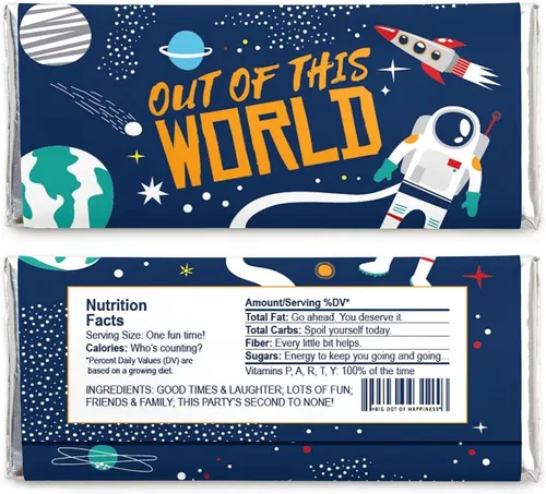 Miniatura 2 de Big Dot of Happiness Blast Off to Outer Space - Envoltura de barra de caramelo, cohete, baby shower o fiesta de cumpleaños, juego de 24