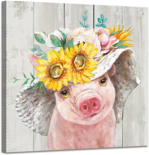 Miniatura 8 de Divertidas imágenes de cerdito y cerdo mariposa rosa, arte de pared, decoración de pared de granja, lienzo de animales de granja, mural