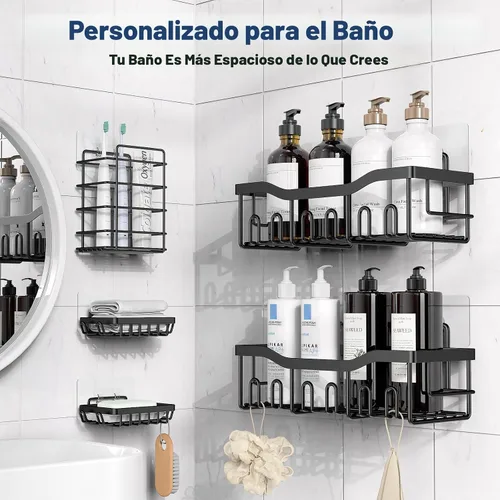 Miniatura 2 de EUDELE - Organizador de Ducha Adhesivo, Paquete de 5 Organizadores de Baño de Acero Inoxidable Resistente a la Oxidación con Gran Capacidad