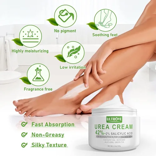 Miniatura 5 de Crema de urea 42% - 2% ácido salicílico hidratante para pies - Quitamanchas y piel muerta, lima reparadora de pies, 3.5 onzas