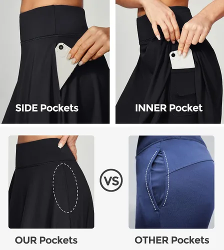 Miniatura 3 de IUGA Faldas pantalón de 20 pulgadas hasta la rodilla para mujer con bolsillos, faldas de golf de cintura alta para mujer, falda larga casual