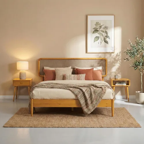 Miniatura 13 de NTC Lupin - Base de cama de madera con cabecero, base de madera de roble macizo y goma con listones silenciosos y soportes centrales de madera