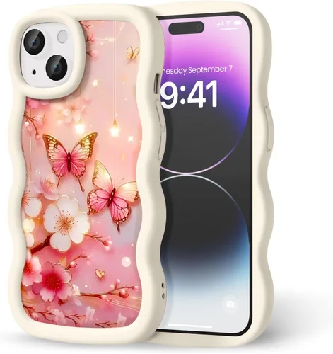Miniatura 200 de Compatible con iPhone SE/8/7 Funda para Mujeres y Niñas, Marco Ondulado Rizado con Patrón Lindo, Estética Delgada Suave Silicona TPU Parachoques