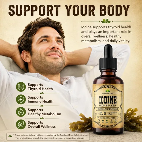 Miniatura 3 de HERBALICIOUS Gotas de yodo – Líquido de yodo natural de algas marinas – Suplemento tiroideo para energía, digestión y apoyo inmunológico – Fórmula
