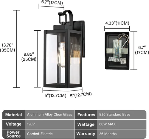 Miniatura 5 de Pia Ricco Luces de Pared Exteriores, Luminaria Exterior Negra Mate con Pantalla de Vidrio Transparente, Iluminación Impermeable para Porche Frontal