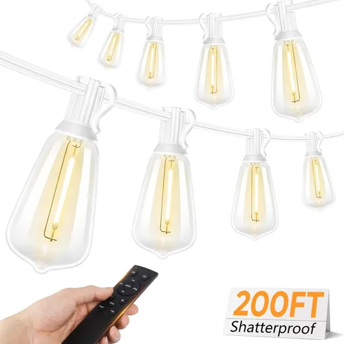 Miniatura 14 de Brightever - Guirnalda de luces de exterior de 50 pies, con control remoto, 16 bombillas Edison vintage ST38 inastillables, 3 modos, 2