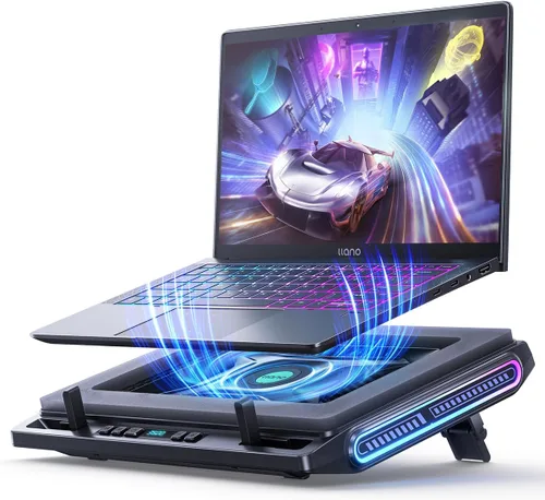 llano V10 Almohadilla de Refrigeración para Laptop de Juegos, Enfriador de Laptop RGB con Potente Ventilador Turbo Externo de 4.72 Pulgadas, Negro
