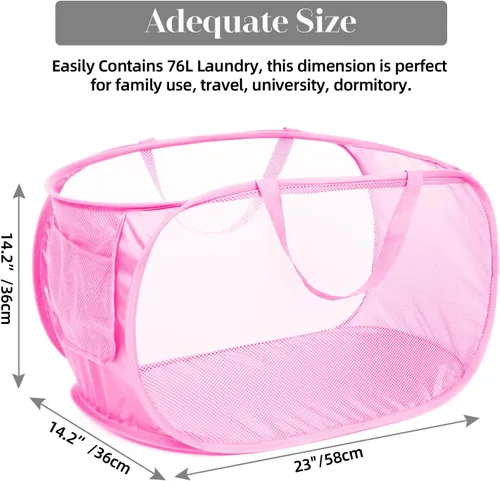 Miniatura 3 de Cestas plegables duraderas para la lavandería, cesta de malla con bolsillo lateral, cesta de almacenamiento de ropa plegable con asas de transporte
