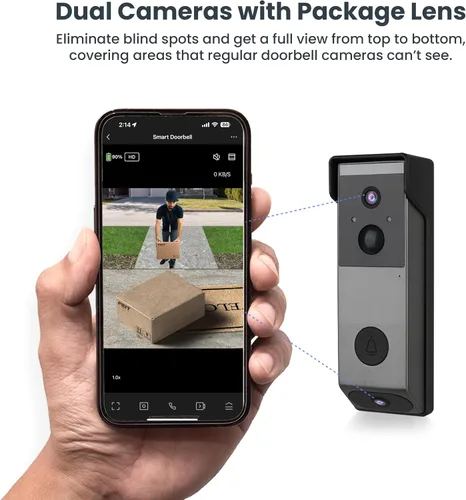 Miniatura 7 de Feit Electric Timbre inalámbrico inteligente con cámara HD de lente dual de 1080p, grabación local 24/7, visión nocturna, asistente de voz