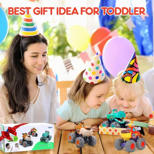 Miniatura 9 de Autos de juguete para niños de 1, 2, 3 años, paquete de 3 camiones monstruo, juguete de cocodrilo, búho, leopardo, rueda grande, camiones de juguete