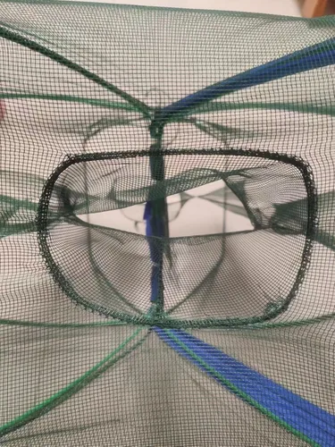 Miniatura 2 de Minnow Trap - Paraguas plegable portátil de 6 agujeros, red de pesca, malla de polietileno, marco de hierro, macetas de cangrejo con anillo flotante