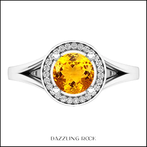 Miniatura 280 de Dazzlingrock Collection Anillo de compromiso redondo de 0.276 in con halo de diamante blanco y vástago dividido para ella en oro macizo de 14