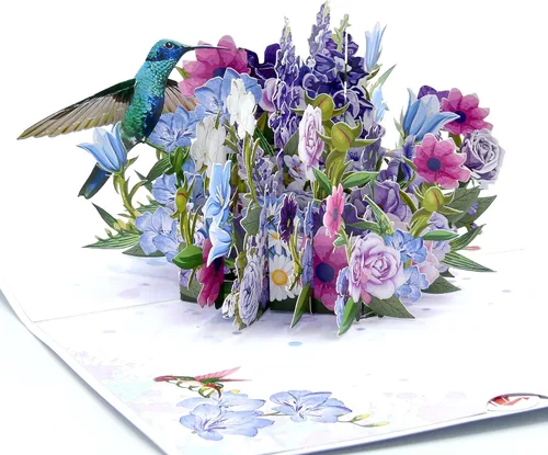 Teabug Cards Floral Symphony: A Hummingbird Pop-Up Tarjeta de felicitación, tarjeta de cumpleaños, tarjeta del día de la madre, todas las ocasiones