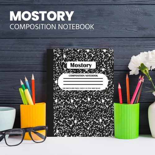 Miniatura 8 de MOSTORY Paquete de 5 cuadernos de composición – 200 páginas con rayas anchas (100 hojas), tamaño 7.5 x 9.75 pulgadas, suministros escolares a