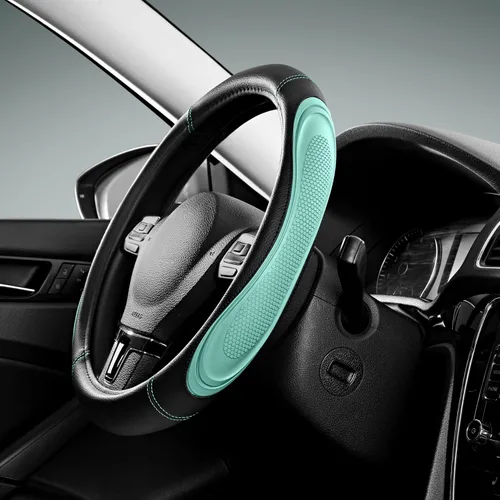 Miniatura 19 de Road Comforts Funda para volante de automóvil, funda de cuero de microfibra para volante de 14.5 a 15 pulgadas, antideslizante, para hombres