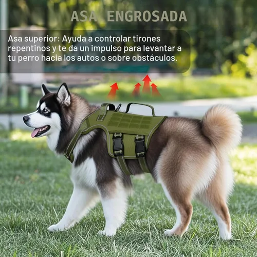 Miniatura 2 de Arnés para perros grandes resistente, arnés táctico sin tirones para perro con sistema Molle, chaleco para perro de servicio fácil de poner y Verde