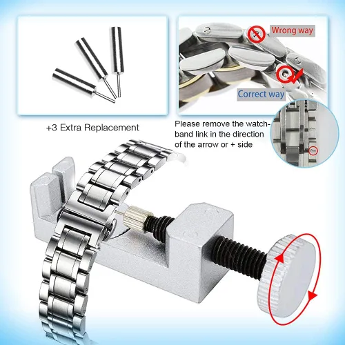 Miniatura 3 de BYNIIUR Kit de reparación de reloj herramientas de barra de resorte abridor de caja de reloj kit de herramientas de repuesto de batería de reloj