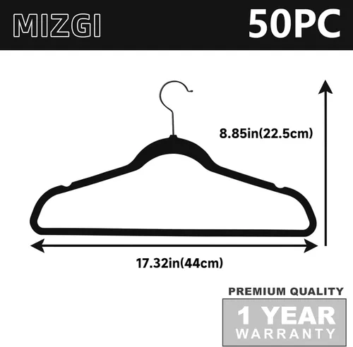 Miniatura 6 de MIZGI - Ganchos de terciopelo color negro, paquete de 50 unidades, ganchos de fieltro antideslizantes de alta resistencia para trajes y abrigos
