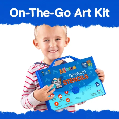 Miniatura 8 de Mimtom Kit de plantillas de dibujo para niños, juego de arte de 51 piezas con más de 240 formas, bloc de bocetos y lápices