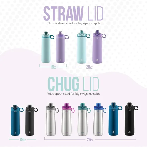 Miniatura 4 de Pogo Botella de agua activa de acero inoxidable aislada al vacío con tapa a prueba de fugas y asa de transporte de silicona, recubrimiento en polvo