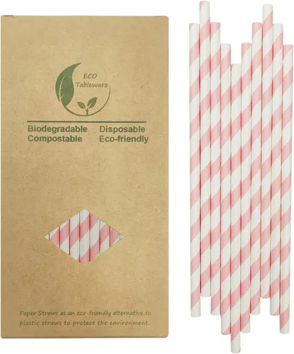 Miniatura 8 de Pajitas de papel a rayas verdes, biodegradables, desechables, de Navidad, verde y blanco, pajitas verdes primaverales de 7.75 pulgadas (100 cajas)