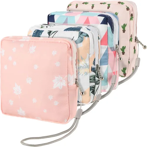 4 bolsas de almacenamiento de servilletas sanitarias, pequeña bolsa menstrual para período, impermeable, organizador de tampón, soporte para
