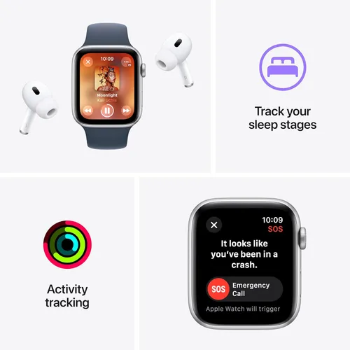 Miniatura 7 de Apple Watch SE (2.ª generación) [GPS 1.575 in] Smartwatch con caja de aluminio plateado con bucle deportivo azul invierno. Monitor de fitness