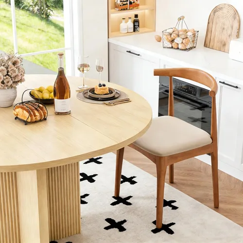 Miniatura 4 de Mesa de comedor extensible, redonda de 35.4 pulgadas a 47.2 pulgadas, mesa de comedor de madera ovalada con hoja de extensión, moderna mesa