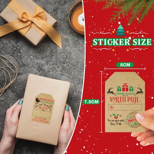 Miniatura 2 de 2 * 3 Pulgadas Etiquetas Adhesivas de Navidad de Kraft Etiquetas Autoadhesivas Etiquetas de Regalo para Regalos de Navidad 200 PIEZAS Etiquetas