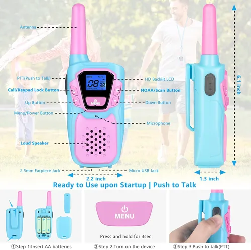 Miniatura 2 de Topsung Walkie Talkies para Niños de Largo Alcance Walkie-Talkie para Adultos Recargables Paquete de 4 con Cordón NOAA USB, Juguetes de Radio