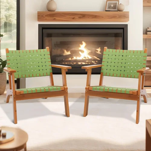 Miniatura 8 de VINGLI Sillón para exteriores, silla Adirondack de madera para todo tipo de clima, silla de patio de madera con tela tejida de polietileno Verde