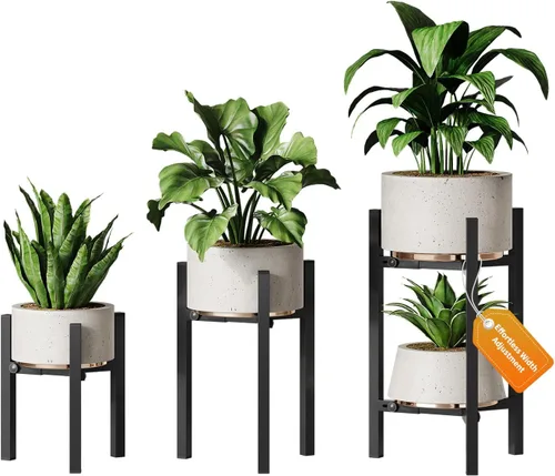 Paquete de 3 soportes para plantas ajustables para interiores, soporte moderno de metal para plantas de interior, soportes resistentes para plantas