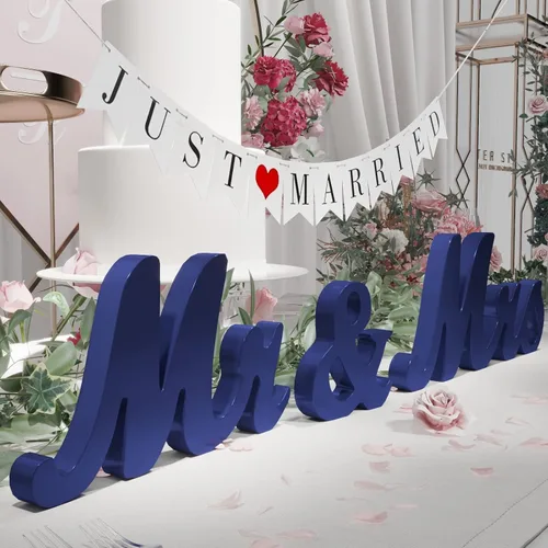 Miniatura 11 de VIOPVERY Letrero de Mr and Mrs y Just Married, letreros de Mr & Mrs para mesa de boda, letras grandes de madera para mesa de amor, accesorios