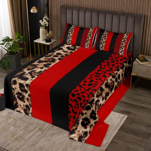 Miniatura 17 de Juego de colcha con lazo para niños, tamaño individual, diseño de cebra y leopardo con purpurina, decoración de habitación para niñas y mujeres