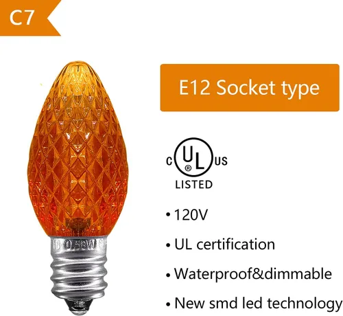Miniatura 5 de Caja de 25 bombillas LED C7 de repuesto con certificación UL, 2 LED SMD en cada bombilla C7 regulable para tira de luces al aire libre, totalmente