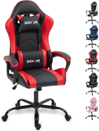 Miniatura 10 de Silla de masaje para juegos, silla ergonómica de escritorio para PC con reposacabezas y soporte lumbar de masaje, silla de videojuegos con respaldo